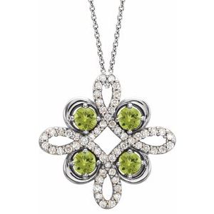 Ladies Natural Peridot Natural Diamond Clover Necklace (Si2-Si3, G-H) — Platinum