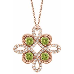 Ladies Natural Peridot Natural Diamond Clover Necklace (I1, G-H) — 14K Rose Gold