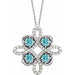 Ladies Natural Blue Zircon Natural Diamond Clover Necklace (I1, G-H) — 14K White Gold