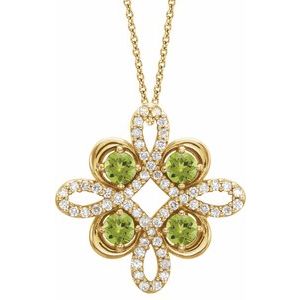 Ladies Natural Peridot Natural Diamond Clover Necklace (I1, G-H) — 14K Yellow Gold
