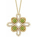 Ladies Natural Peridot Natural Diamond Clover Necklace (I1, G-H) — 14K Yellow Gold