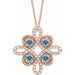 Ladies Natural Aquamarine Natural Diamond Clover Necklace (I1, G-H) — 14K Rose Gold