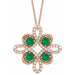 Ladies Natural Emerald Natural Diamond Clover Necklace (I1, G-H) — 14K Rose Gold