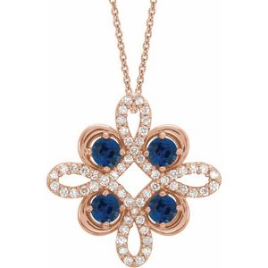Ladies Natural Blue Sapphire Natural Diamond Clover Necklace (I1, G-H) — 14K Rose Gold