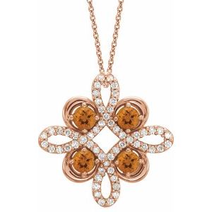 Ladies Natural Citrine Natural Diamond Clover Necklace (I1, G-H) — 14K Rose Gold