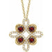 Ladies Natural Mozambique Garnet Natural Diamond Clover Necklace (I1, G-H) — 14K Yellow Gold