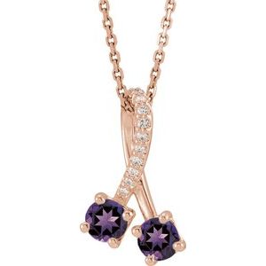 Ladies Natural Amethyst Natural Diamond Necklace (I1, G-H) — 14K Rose Gold