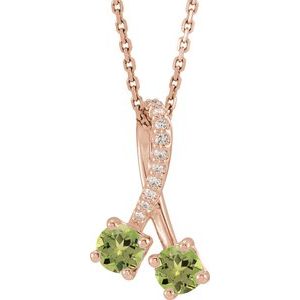 Ladies Natural Peridot Natural Diamond Necklace (I1, G-H) — 14K Rose Gold