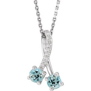 Ladies Natural Aquamarine Natural Diamond Necklace (Si2-Si3, G-H) — Platinum
