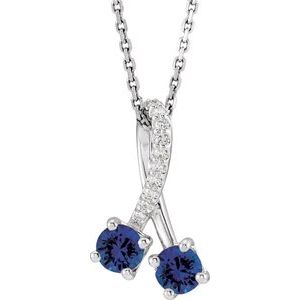 Ladies Natural Blue Sapphire Natural Diamond Necklace (I1, G-H) — Sterling Silver