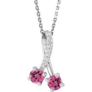 Ladies Natural Pink Tourmaline Natural Diamond Necklace (Si2-Si3, G-H) — Platinum