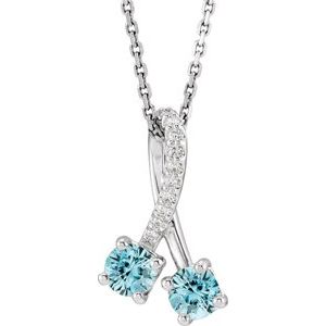 Ladies Natural Blue Zircon Natural Diamond Necklace (I1, G-H) — Sterling Silver