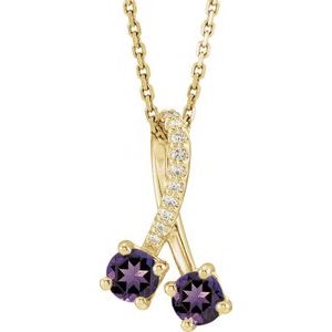 Ladies Natural Amethyst Natural Diamond Necklace (I1, G-H) — 14K Yellow Gold