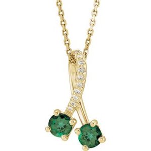 Ladies Natural Emerald Natural Diamond Necklace (I1, G-H) — 14K Yellow Gold
