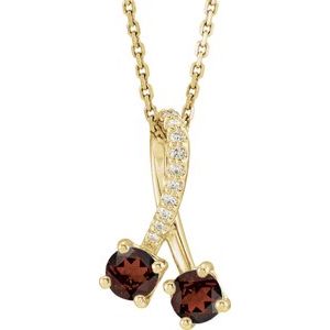 Ladies Natural Mozambique Garnet Natural Diamond Necklace (I1, G-H) — 14K Yellow Gold