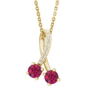 Ladies Natural Ruby Natural Diamond Necklace (I1, G-H) — 14K Yellow Gold
