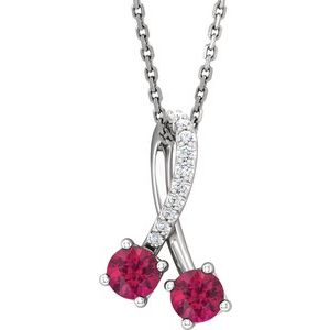 Ladies Natural Ruby Natural Diamond Necklace (I1, G-H) — Sterling Silver