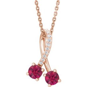 Ladies Natural Ruby Natural Diamond Necklace (I1, G-H) — 14K Rose Gold