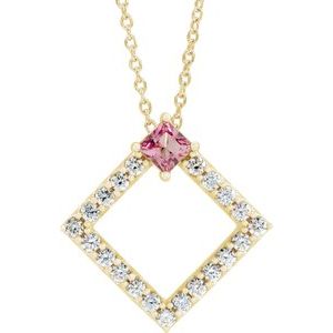 Ladies Natural Pink Tourmaline Natural Diamond Necklace (I1, G-H) — 14K Yellow Gold
