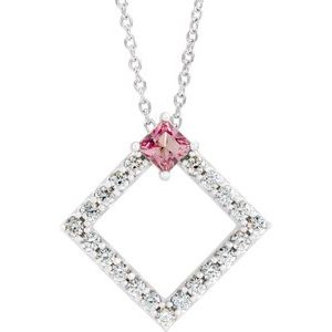 Ladies Natural Pink Tourmaline Natural Diamond Necklace (I1, G-H) — Sterling Silver