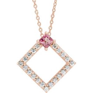 Ladies Natural Pink Tourmaline Natural Diamond Necklace (I1, G-H) — 14K Rose Gold