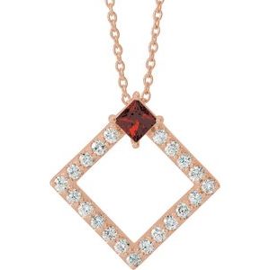 Ladies Natural Mozambique Garnet Natural Diamond Necklace (I1, G-H) — 14K Rose Gold