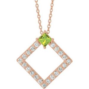 Ladies Natural Peridot Natural Diamond Necklace (I1, G-H) — 14K Rose Gold