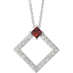 Ladies Natural Mozambique Garnet Natural Diamond Necklace (I1, G-H) — Sterling Silver