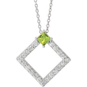 Ladies Natural Peridot Natural Diamond Necklace (Si2-Si3, G-H) — Platinum