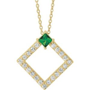 Ladies Natural Emerald Natural Diamond Necklace (I1, G-H) — 14K Yellow Gold