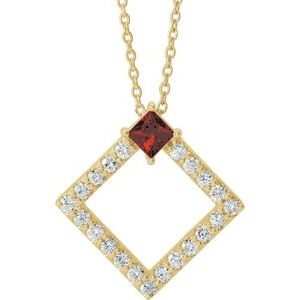 Ladies Natural Mozambique Garnet Natural Diamond Necklace (I1, G-H) — 14K Yellow Gold