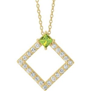 Ladies Natural Peridot Natural Diamond Necklace (I1, G-H) — 14K Yellow Gold