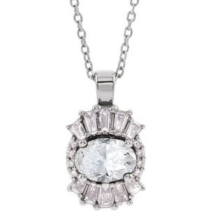 Ladies Natural White Sapphire Natural Diamond Necklace (I1, G-H, Ghi) — Sterling Silver