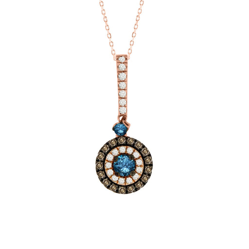 LADIES PENDANT 0.50CT BLUE SAPPHIRE ROUND/DARK BROWN DIAMOND 14K ROSE GOLD