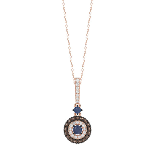 Luxury 14K Rose Gold Ladies Pendant With Chain Featuring Blue And Dark Brown & Round Diamonds. 0.50 Ct Elegant Jewelry Piece Perfect For Gifting.