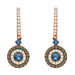 LADIES EARRINGS 1.00CT BLUE SAPPHIRE ROUND/DARK BROWN DIAMOND 14K ROSE GOLD