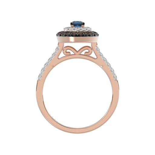 LADIES RING 0.55CT ROUND/ROUND BLUE/DARK BROWN DIAMOND 14K ROSE GOLD
