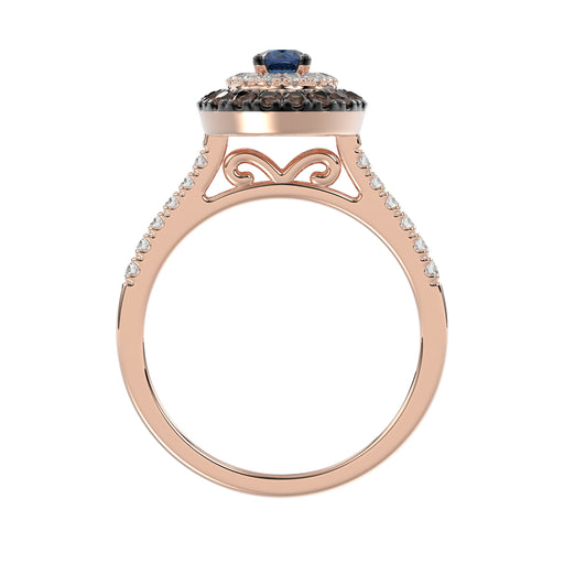 Elegant 14K Rose Gold Fashion Ring Featuring 0.55 Ct Round Diamonds In Blue And Dark Brown Tones. A Bold And Modern Fine Jewelry Piece For Women.