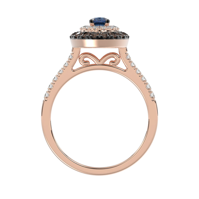 Elegant 14K Rose Gold Fashion Ring Featuring 0.55 Ct Round Diamonds In Blue And Dark Brown Tones. A Bold And Modern Fine Jewelry Piece For Women.