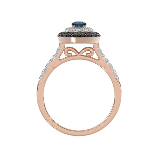LADIES RING 0.55CT ROUND/ROUND BLUE/DARK BROWN DIAMOND 14K ROSE GOLD