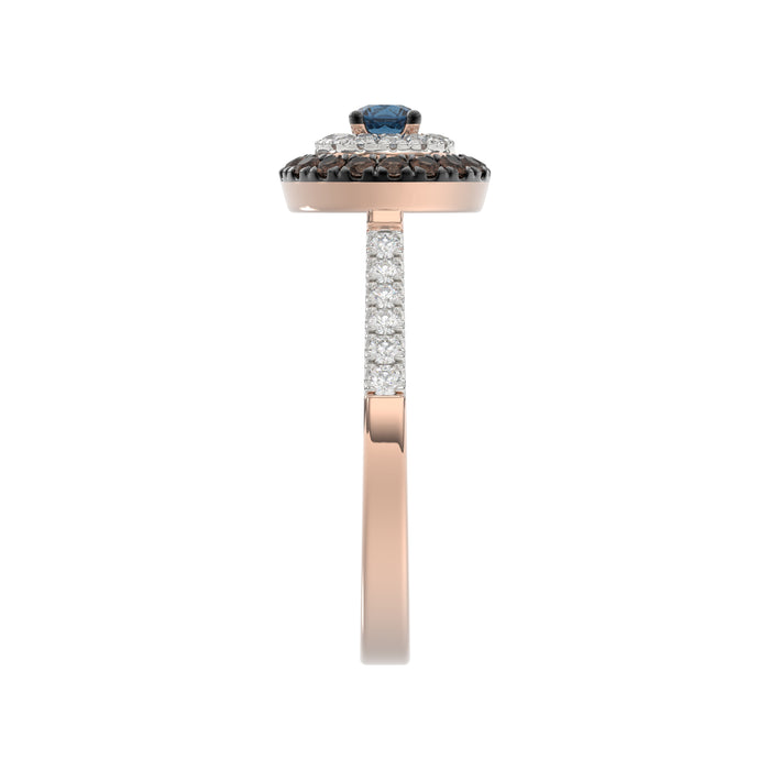 LADIES RING 0.55CT ROUND/ROUND BLUE/DARK BROWN DIAMOND 14K ROSE GOLD