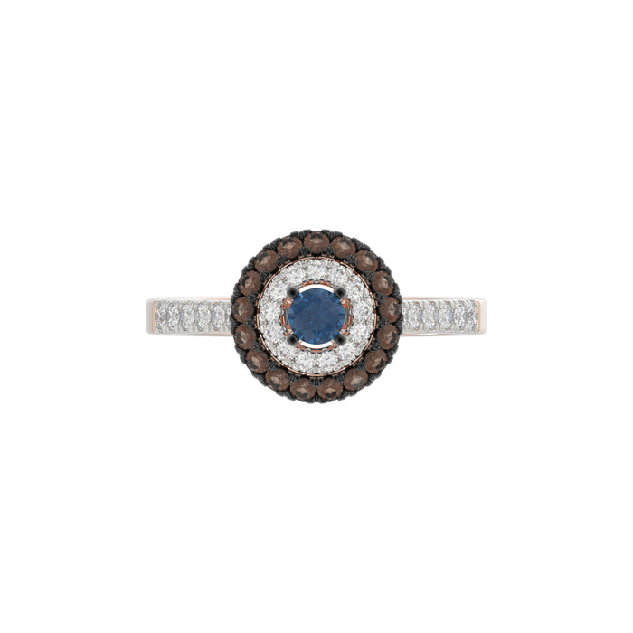LADIES RING 0.55CT ROUND/ROUND BLUE/DARK BROWN DIAMOND 14K ROSE GOLD