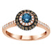 LADIES RING 0.55CT ROUND/BLUE SAPPHIRE/DARK BROWN DIAMOND 14K ROSE GOLD