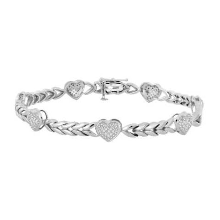 Sterling Silver White 0.20CT Round Diamond Heart Bracelet Women�S Fashion Fine Jewelry Bracelet
