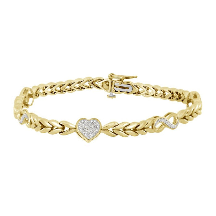 Elegant Sterling Silver Yellow 0.20CT Diamond Heart And Infinity Bracelet Ladies Fine Jewelry Bracelet