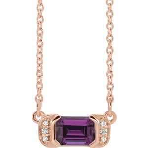 Ladies Natural Amethyst Natural Diamond Bar Necklace (I1, G-H) — 14K Rose Gold
