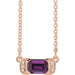 Ladies Natural Amethyst Natural Diamond Bar Necklace (I1, G-H) — 14K Rose Gold