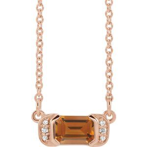 Ladies Natural Citrine Natural Diamond Bar Necklace (I1, G-H) — 14K Rose Gold