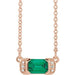 Ladies Natural Emerald Natural Diamond Bar Necklace (I1, G-H) — 14K Rose Gold