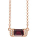 Ladies Natural Mozambique Garnet Natural Diamond Bar Necklace (I1, G-H) — 14K Rose Gold